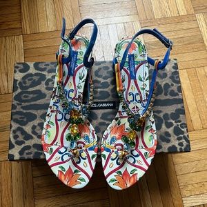 Dolce Gabbana Jeweled Slingback Sandals Shoes 39